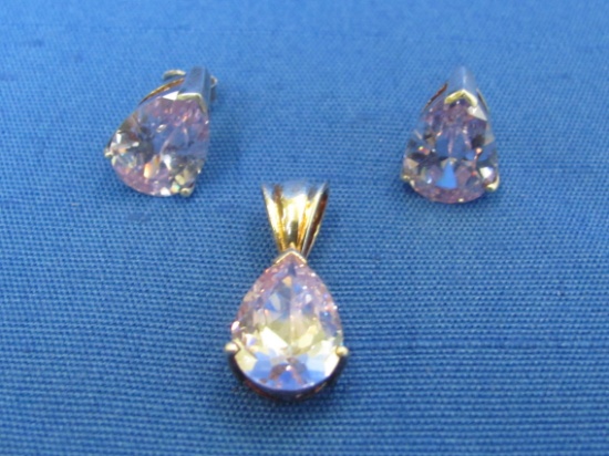 Sterling Silver Pendant & Earrings w Teardrop Lilac Stones – Total weight is 11.2 grams