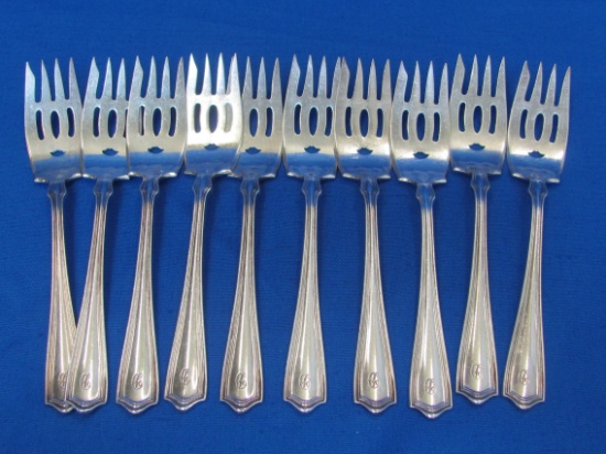 Set of 10 Silverplate Dessert Forks “D” Initial “Donaldson's” on back – Patent Date 1912