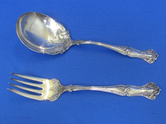 1847 Rogers Silverplate Serving Spoon & Meat Fork – Vintage Pattern – Grape Motif