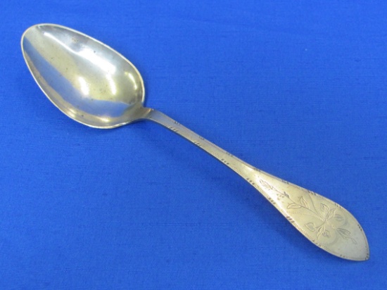Antique Coin Silver? Spoon – Engraved “JM 1823” - 7 3/4” long – 28.5 grams – No maker's mark