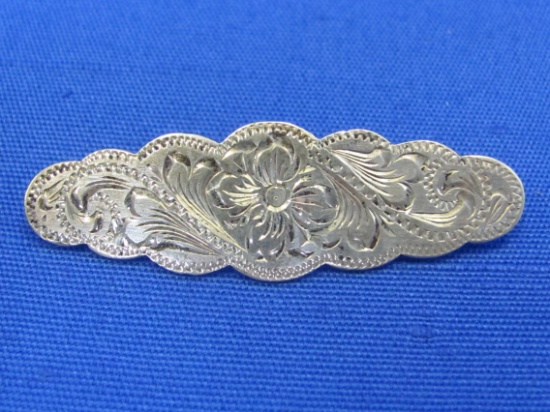 Vintage Sterling Silver Pin/Brooch – Engraved Floral Design – 2 1/8” wide – 5.2 grams
