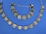 Vintage CORO Set – Thermoset Plastic Necklace & Bracelet – Blue/Grey – Necklace is up to 17”