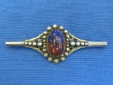 Vintage Sterling Silver Pin with Amber Glass Cabochon – 2 1/2” long – Total weight is 6.5 grams