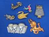 Novelty Animal Pins/Brooches – Pigs in a Trough – Owls – Donkey & Bird
