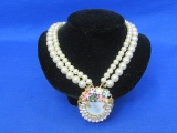Vintage Faux Pearl Choker with Pendant – Comes with Black Velvet Display – Up to 15” long