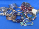 Big Lot of Bracelets – Bangles – Cuff – Clasp – Stretch – Various Materials & Colors