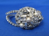 Fabulous Hattie Carnegie Rhinestone Clasp Bracelet – White & Grey Faux Pearls – Signed