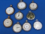 Mixed Lot of 9 Pocket Watches for Parts – Not Running – Westclox – Standard – Biltmore