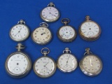 Mixed Lot of 9 Pocket Watches for Parts – Not Running – Waltham - Standard – Columbus
