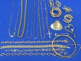 Goldtone Jewelry Lot: Necklaces/Chains – Bracelets – Earrings – Pin by Krementz & more