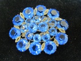 Vintage Pin/Brooch with Brilliant Blue Glass Stones – 2 1/4” wide