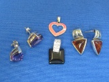 2 Pairs of Earrings with Stones – 2 Pendants – Sterling Silver – Total weight is 17.5 grams