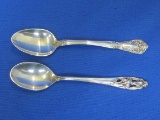 2 Sterling Demitasse Spoons: Silver Iris by International – Chateau Rose by Alvin – 25.5 grams