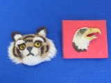 2 Interesting Animal Pins: Tiger made w Real Fur – Eagle Tack Pin – Tiger is 2 1/4” wide
