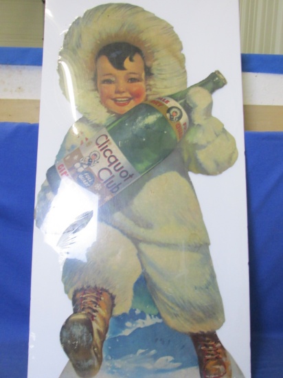 Vintage - Clicquot Ginger Ale Cardboard Cutout 38 ¼”H x 19 5/8”W - Cute Eskimo In Snow Suit -