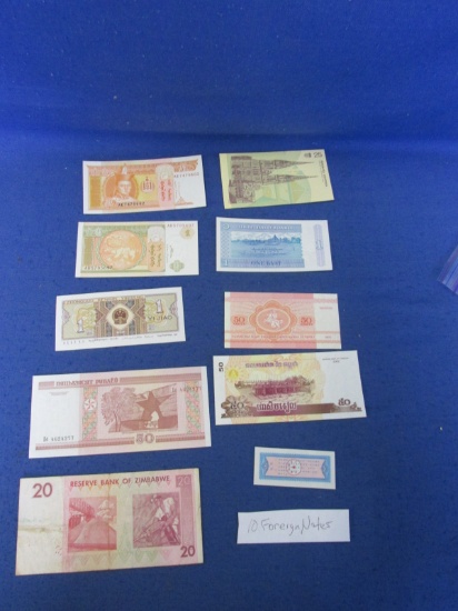 Vintage Lot Of 10 Foreign Notes – Please Consult Pictures For Assortment & Condition -