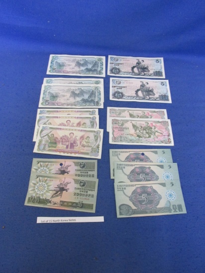 Vintage Lot Of 15 North Korea Notes – Please Consult Pictures For Assortment & Condition -