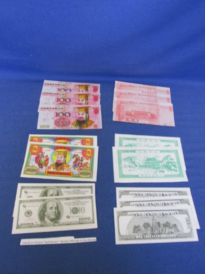 Vintage Lot Of 15 Chinese “Hell Money” Offerings To Burn For The After Life – Consult Pictures -