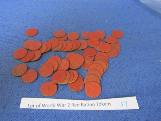 Vintage Lot Of 59 WW 2 Red Ration Tokens – Please Consult Pictures -