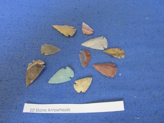 Lot Of 10 Stone Arrowheads – Please Consult Pictures For Assortment & Condition -