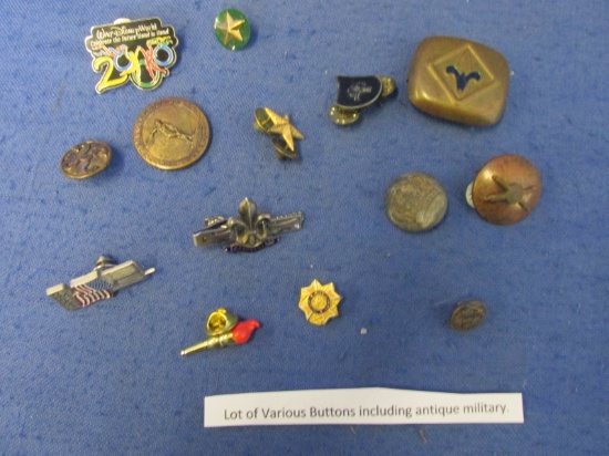 Vintage Mix Lot Of – Buttons – Pins – Boy Scout Scarf Slide – Please Consult Pictures -
