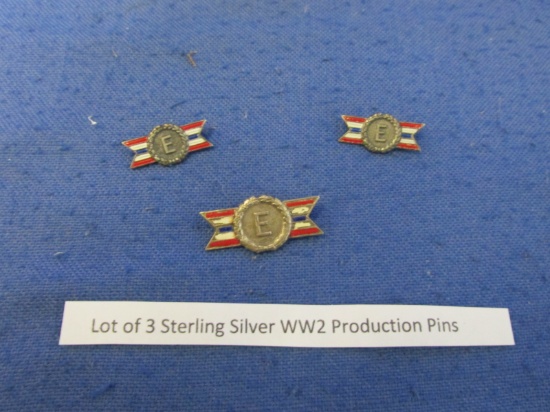 Vintage Lot Of 3 Sterling Silver WW 2 Production Pins – Please Consult Pictures -