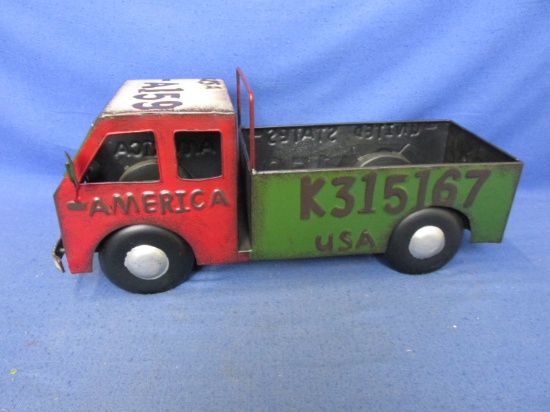 Faux Vintage license Plate Truck 18 1/4”L x 8”H x 8 1/4”W - Metal Art Decoration -