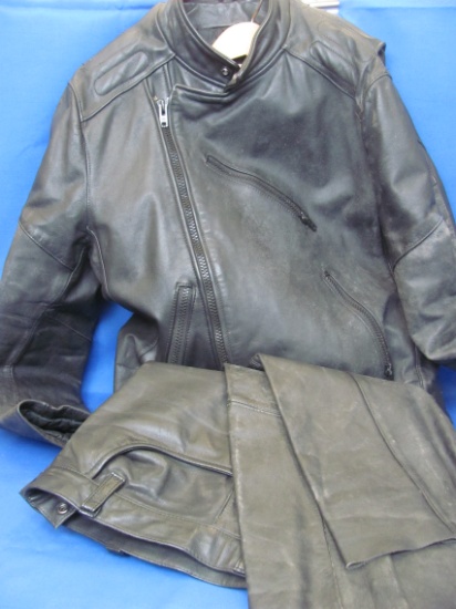 Berman's Black Leather Motorcycle Jacket & Pants – Jacket is Size 46 w Padded Lining