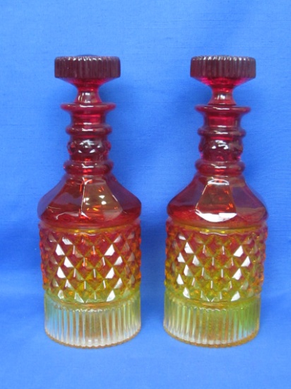 2 Amberina Glass Decanters by Viking – Yesteryear Pattern – 10 3/4” tall