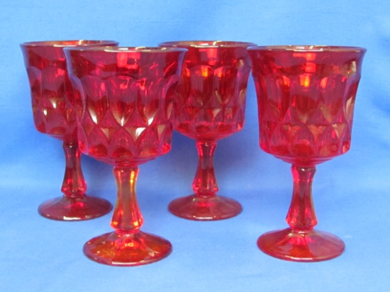 Set of 4 – Red Glass Goblets – Georgian like pattern – 6 1/2” tall – Slight Amberina look