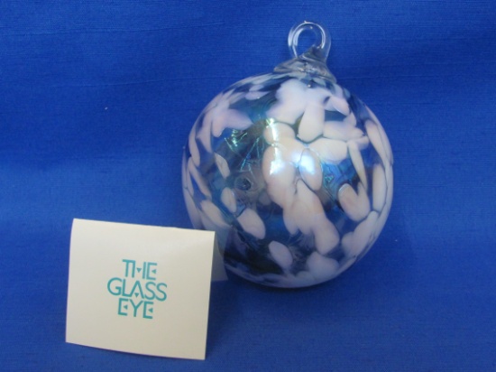 Hand Blown Glass Ornament w Ash from Mount St. Helens – About 3 1/4” in diameter – In Box
