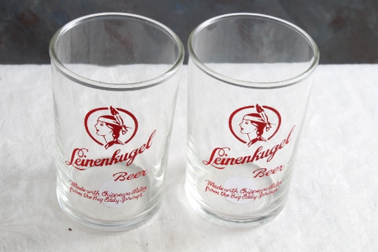 2 Vintage Leinenkugel Beer Bar Glasses Made with Chippewa Water from Big Eddy