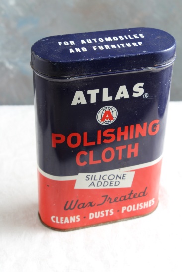 Vintage ATLAS Polishing Cloth Advertising Tin for Automobiles