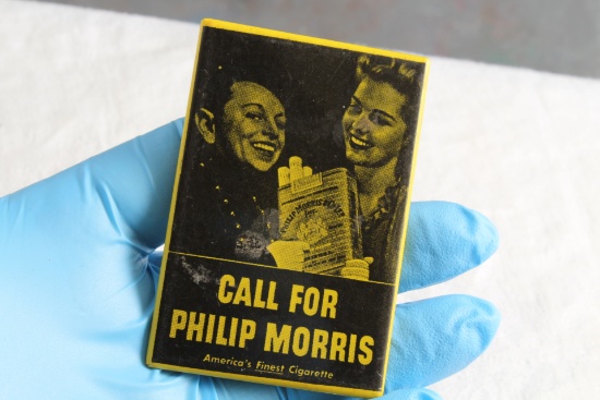1940's 50's Philip Morris Unfiltered Cigarettes Advertising Metal Pocket Mirror
