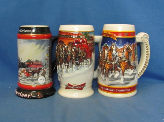 Budweiser Ceramic Mugs (3) – Dated 1992 – 1999 – 2006 – Tallest 7” - No Chips/Cracks