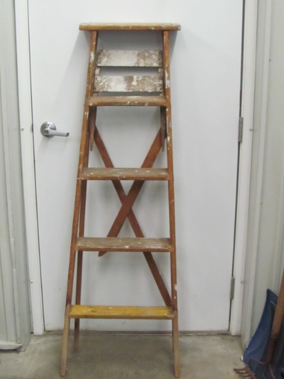 Wood Step Ladder – 56” T – Some Damage – No Shipping – As Shown