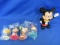 Mickey Mouse 6” T Plastic Bank (Korea) & 4 Disney Bobblehead? Figures 3” T (Kellogg's)