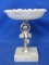 Cherub Candy Dish – 6 1/2” T 5” DIA  - Milk Glass Bowl on a metal angel on a block of marble