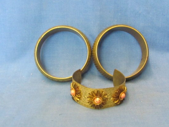 Bango Brass Bracelets & Metal Cuff Bracelet With Stones – As Shown