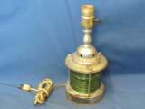 Starboard Metal Table Lamp With Green Globe – 10 3/4” T – Works – Paint Peeling