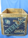 Vintage Wood Apple Crate – One Label – Sterling Washington Apples -12” W x 19” L x 11” Tall