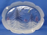 Oval Glass Platter – X-Mas Pine-Trees & Moon – Appx 11 1/2” W  x 15” L