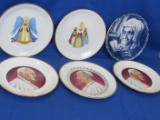 6 Vintage Decorative Porcelain Plates: 3 Xmas (Germany & Belgium), 3 Popes (2 marked Germany)