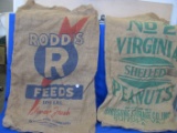 2 100 lb Burlap Sacks: No 2 Virginia Shelled Peanuts & Roddis Feeds (Rochester, Minn)