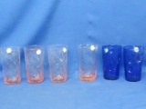 Vintage Glass Tumblers – 4 Pink (2 Styles) & 2 Blue