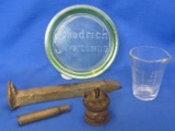 Mixed Lot Collectibles: Gold Painted Spike, Brass Shell, Goodrich Silvertowns insert, 1 oz measure,