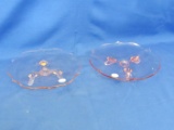 2 Pink  Lancaster Petal  Depression Glass Footed Plates  Each 8” DIA