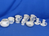 9 Pieces of Pfaltzgraff Yorktowne Blue Tulip – 2 Coffee Mugs, 2 Candle Sticks, 2 Creamers, 2 Bowls,