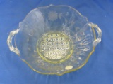 2 Depression Glass: Yellow Lancaster Tulip 6” Footed Bowl & 8” x 3” Deep Button Pattern Bowl