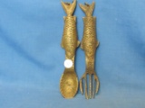 Brass Decorative Fish Fork & Spoon – 8 5/8” L – As Shown